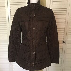 Stylish Woolrich Quality Classic Brown Neutral Quilted Coat Size S